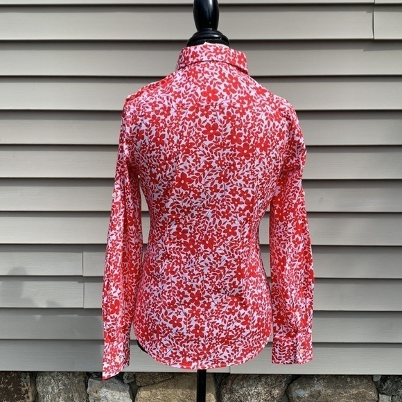 L.l. Bean Floral Print Cotton/Lycra Button Down Shirt - Red/White - Picture 7 of 13